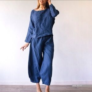 Len.ok Lenok sea blue linen set large top matching medium pants cozy OEKO-Tex